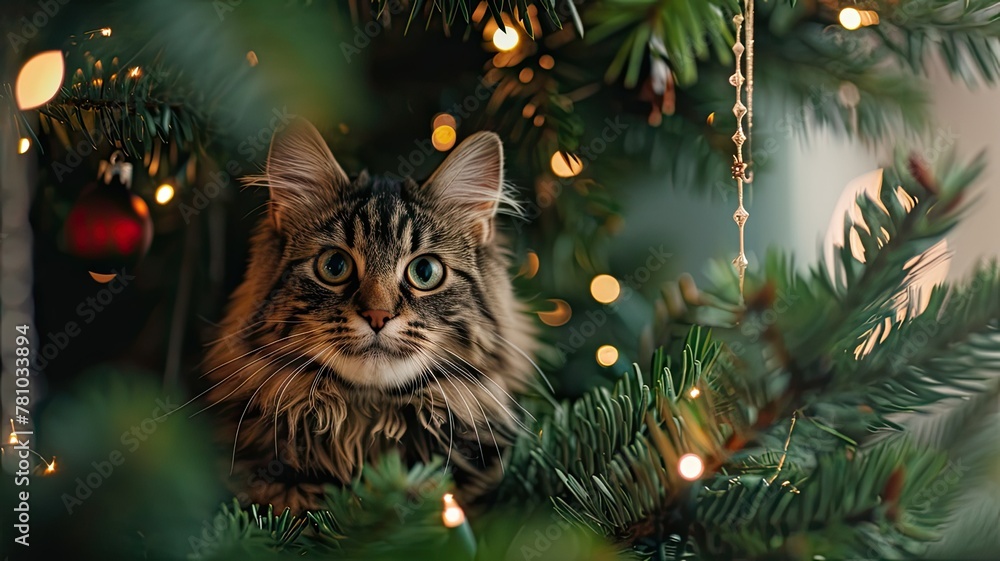 cat and christmas tree cat and christmas tree