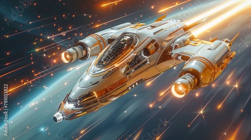 Fototapeta Naklejka Na Ścianę i Meble -  A spaceship racing with shooting stars, the ultimate space derby isolate on soft color background