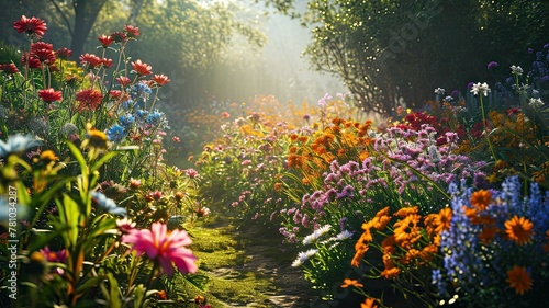 The garden is full of flowers.