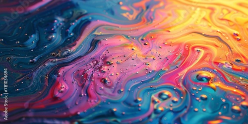 Liquid rainbow colors on a clean surface with a concept of product background or a backdrop of banner, Generative AI.