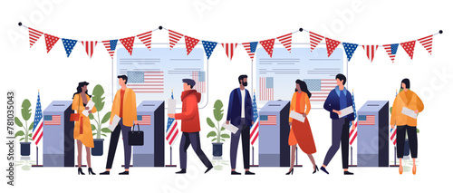 election day concept voters casting ballots at polling place during voting people holding paper ballots horizontal