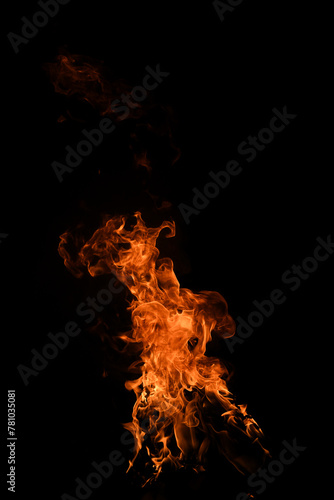 Fire flame burning and fire glowing on black background.