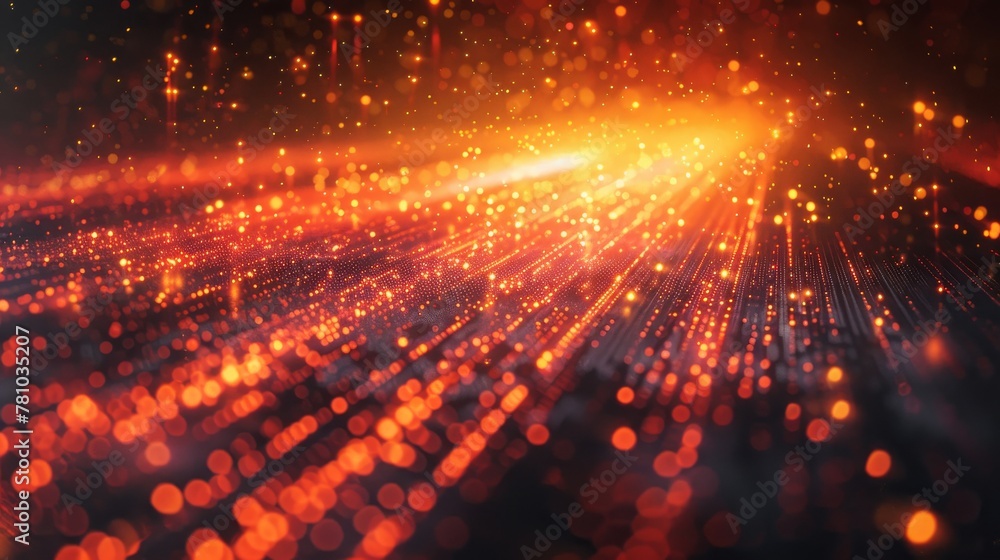 Orange Glowing Particle Waves in a Digital Space
