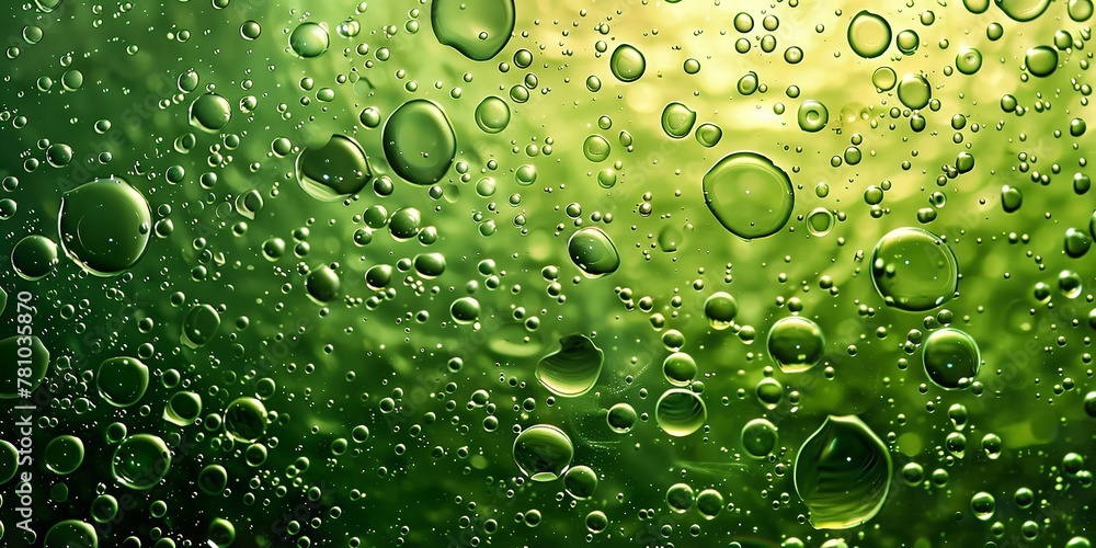 Close shot of water drops on green glass backdrop green dues or drops with a perfect backdrop for product, Generative AI.