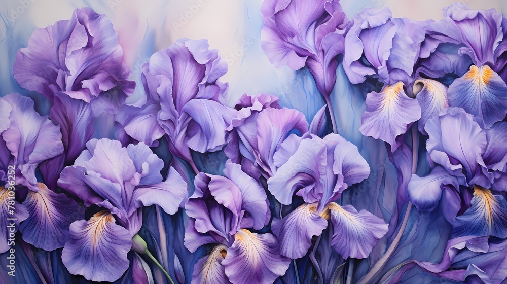 Exquisite top-down perspective of a cluster of irises against a solid backdrop, providing room for your personalized text.