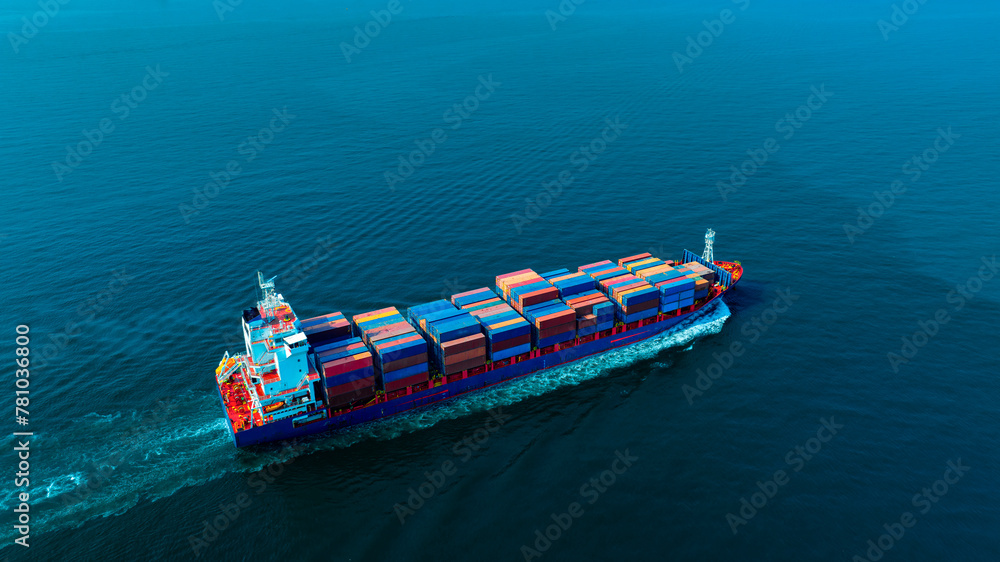 Fototapeta premium Aerial view of the freight shipping transport system cargo ship container. international transportation Export-import business, logistics, transportation industry concepts