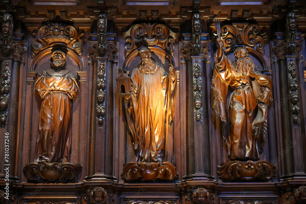Carved wooden statues of saints