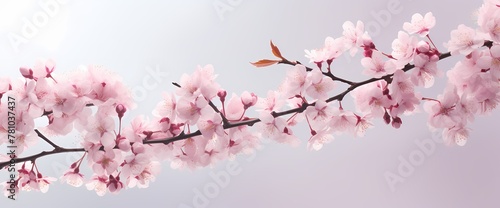 Delicate pink cherry blossoms arranged neatly  offering ample space for your text against a serene backdrop.