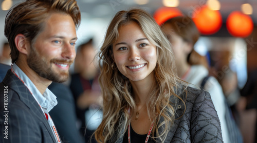 A man and a woman are smiling at the camera