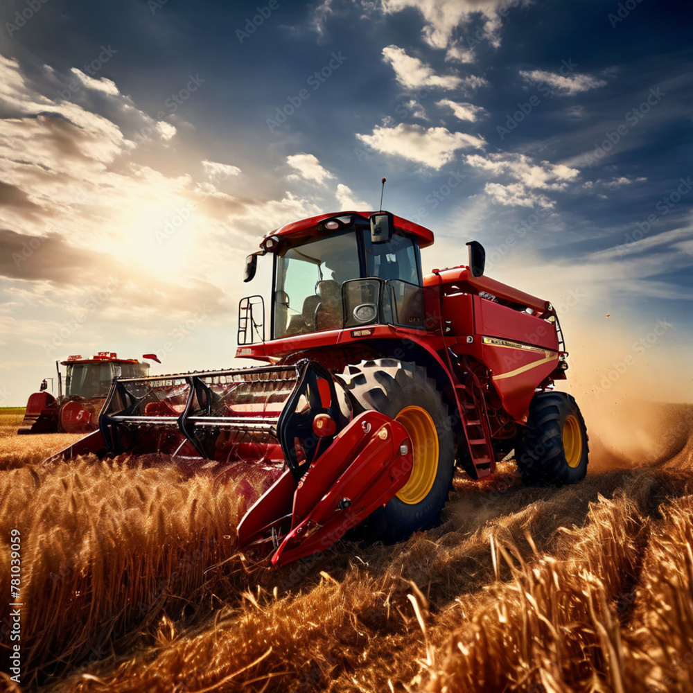 Fototapeta premium combine harvester on wheat field