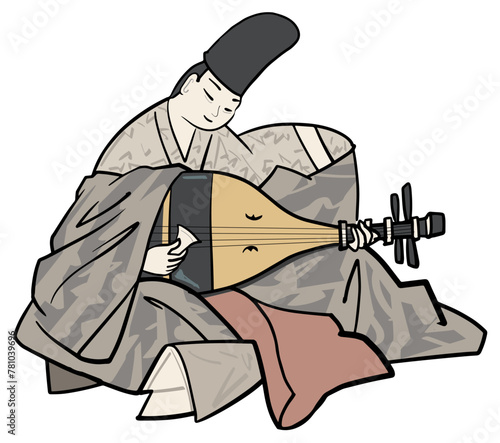 琵琶を弾く平安貴族