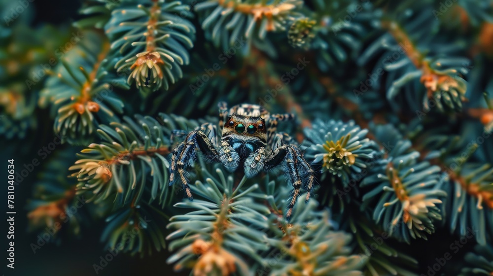 Spider perched tree closeup