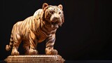 Exquisite Handmade Wooden Tiger Sculpture with Detailed Craftsmanship and Proud Posture AI Image
