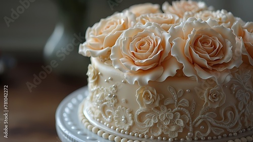 An elegant vintage rose birthday cake featuring delicate fondant roses, lace details, and pearl embellishments, perfect for a sophisticated celebration