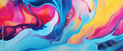 Bright bursts of electric colors blend seamlessly  forming an entrancing abstract backdrop reminiscent of swirling marble ink.
