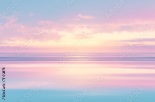 Blurred sky with pastel colors, ocean horizon, sunrise, morning light, tranquil sea background, soft gradient, dreamy landscape, digital art, serene mood, calm, gentle © RumRaisinStock