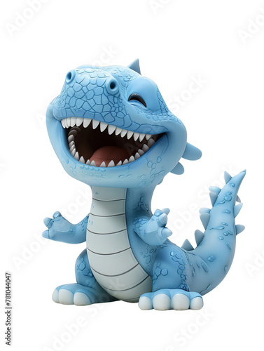 A blue dinosaur with a big smile on its face