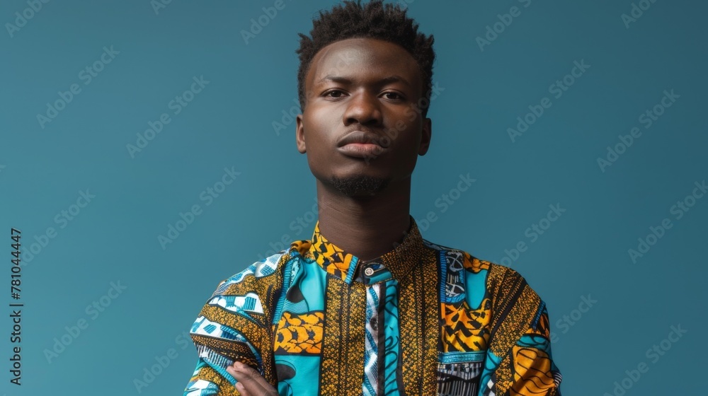 Obraz premium Man in colorful shirt, arms crossed