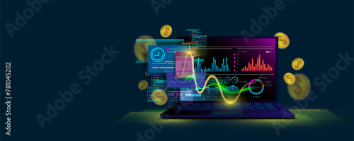 Technology backgrounds, laptops, stock trading graphs, finance, online marketing