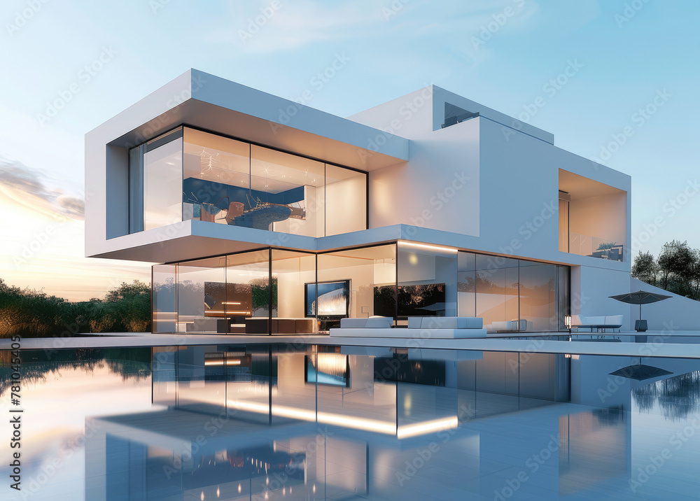 Beautiful modern minimalist villa with a swimming pool