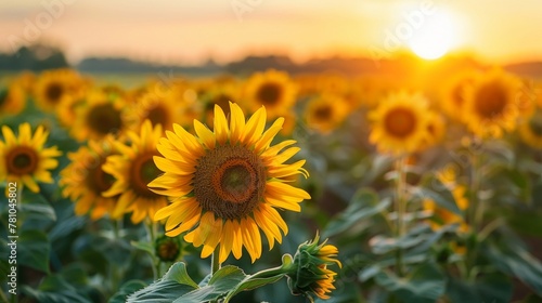 Sunflowers leading a farm yoga class  sun salutations at sunrise isolate on soft color background
