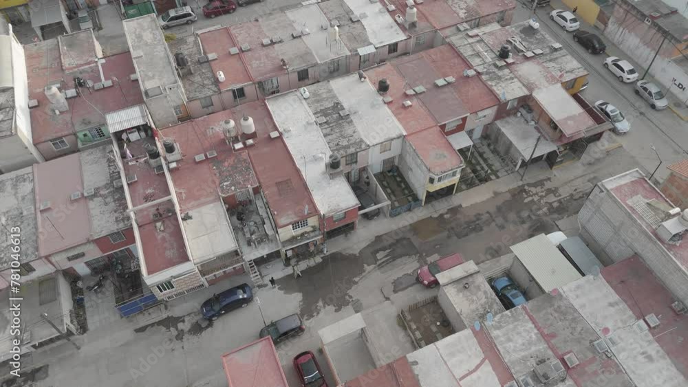 drone flight over poor housing area in the state of mexico.
