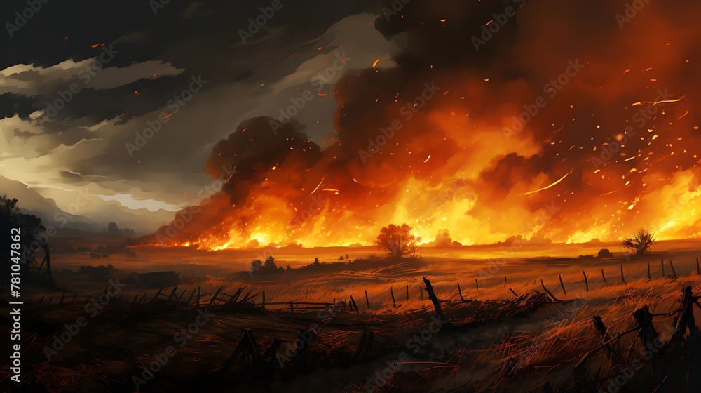 fire in a field, a natural disaster