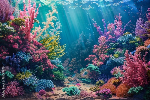 Underwater garden full of plants