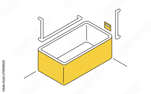 住宅リフォーム、浴室に手すりをつける介護リフォーム、シンプルなアイソメトリックイラスト