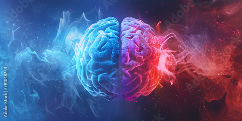 Blue and red brains side by side, representing different thought processes or ideas. photo