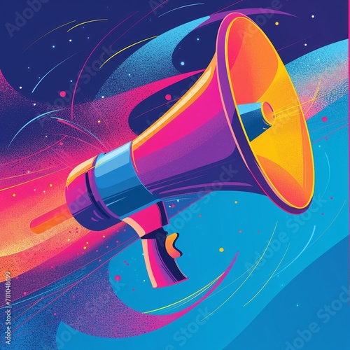 An illustration featuring a vibrant megaphone on a blue background, symbolizing digital marketing Ensure there is ample copy space for advertising content