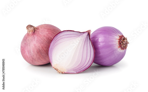 Red onion blub with cut in half isolated on white background with clipping path.