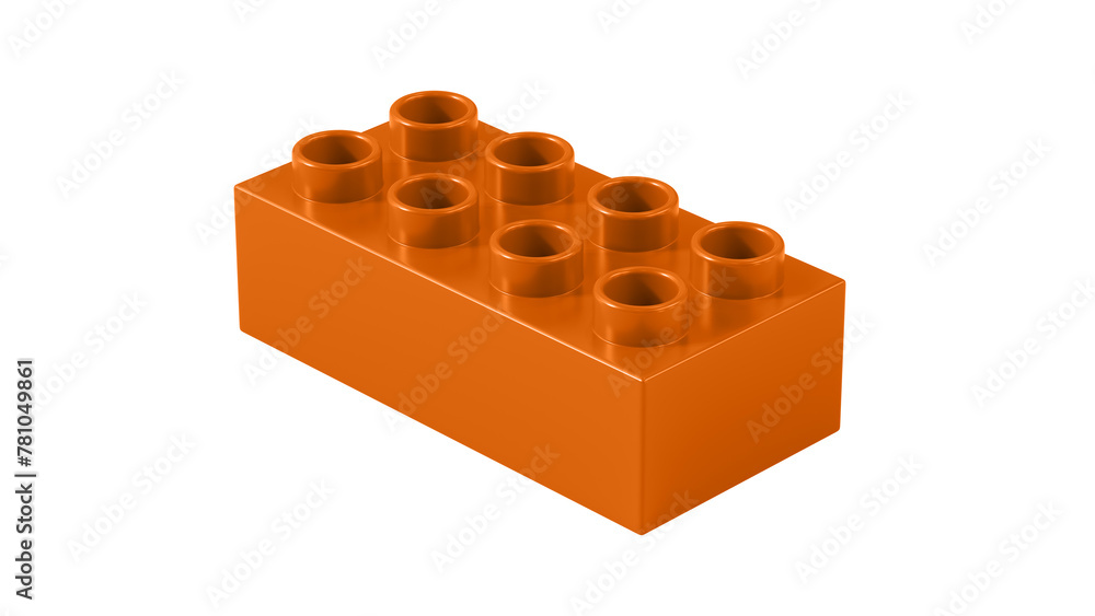 Fototapeta premium Burnt Orange Plastic Block Isolated on a White Background. Children Toy Brick, Perspective View. Close Up View of a Game Block for Constructors. 3D Rendering. 8K Ultra HD, 7680x4320, 300 dpi