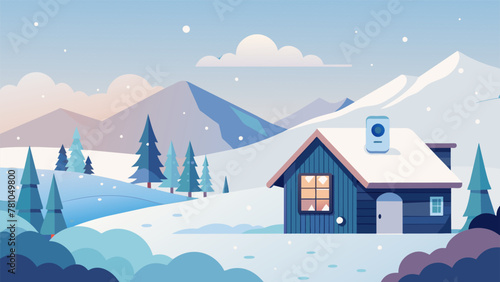 As snow falls outside a smart thermostat detects the drop in temperature and automatically adjusts the heat to warm up the house all while photo