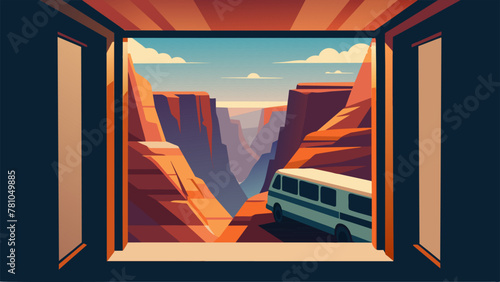 The vans windows acted as a frame for the magnificent panoramic view that lay beyond. The canyon walls towered over us reminding us just how