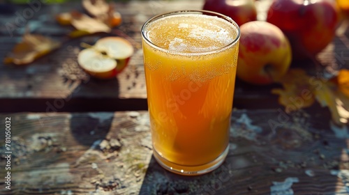 Natural light illuminates an unkempt glass of apple cider, showcasing the beauty of fermented fruit drinks