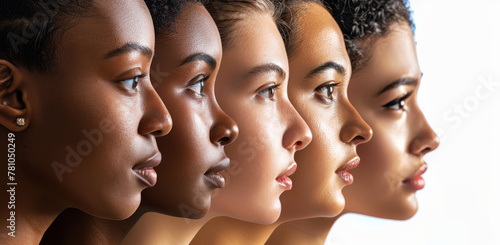 Side Profiles Five Women Different Ethnicities Unity in Diversity Multicultural 