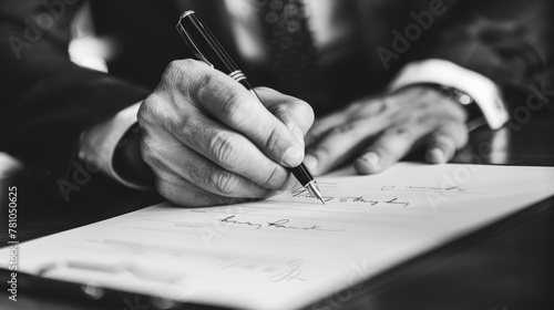 A close-up of a hand signing a contract, emphasizing trust and commitment