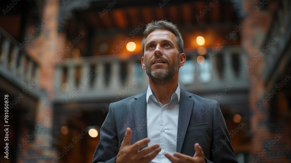Fototapeta premium A confident businessman making a persuasive pitch to potential investors