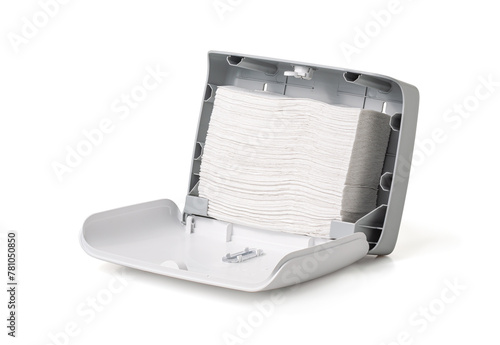 Modern paper towel dispenser, Multi-fold commercial isolate on a white background with clipping path.