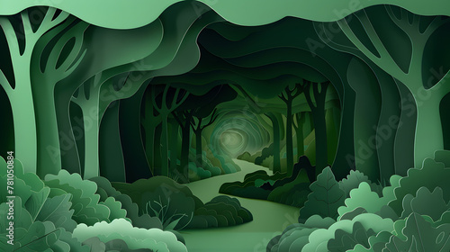 Green forest background with smoke and light illustration