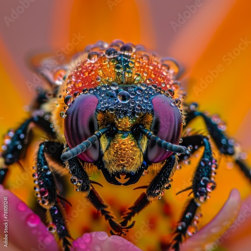 macro close up water droplets on a colorful insect