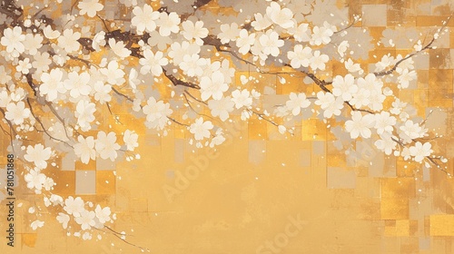 桜の屛風、金色2