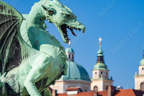 Dragon bridge in Ljubljana Slovenia going over the Ljubljanica River