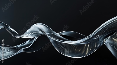 Abstract black background with swirling wave textures photo