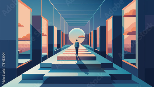 An interactive installation where the participant must navigate a maze of mirrors and projections constantly shifting and changing in response