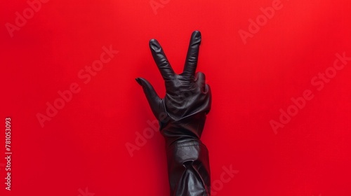 Close up of person's hand wearing black glove photo