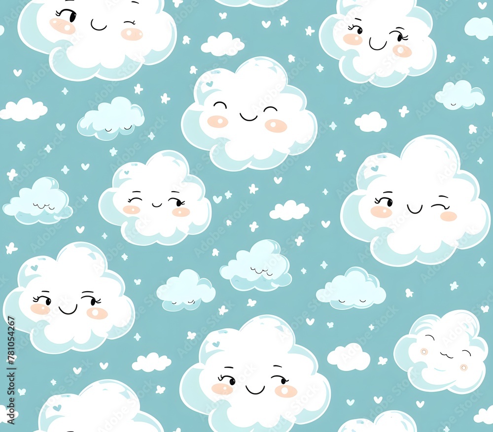Seamless pattern, cute cartoon clouds for endless background.