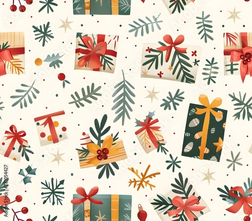 Christmas day, celebration, gift box, for background and wrapping, seamless pattern.