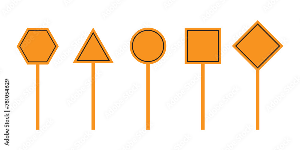 Set of blank yellow road sign. Empty traffic signs isolated on white background. Highway attention road sign collection. vector illustration Set of blank yellow road sign. Empty traffic signs isolated on white background. Highway attention road sign collection. vector illustration